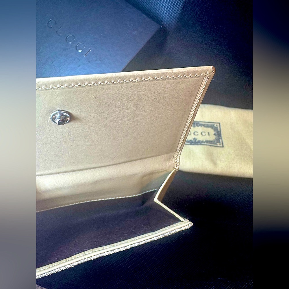 Gucci Monogram Wallet FULL SET Silver Chain Clasp Vintage GG Sabbia Sand color - Picture 9 of 14